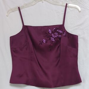 Burgundy silk embroidered camisole top